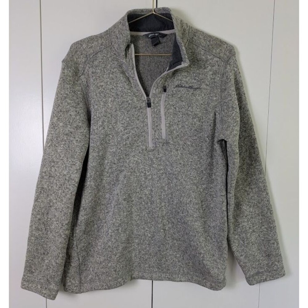 Eddie Bauer Sweater Men's M Heather Gray 1/4 Zip Pullover Fleece Pocket